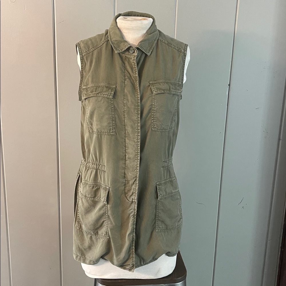 Buffalo David Bitton Army Green Cargo Vest Utility Military Grunge Streetwear